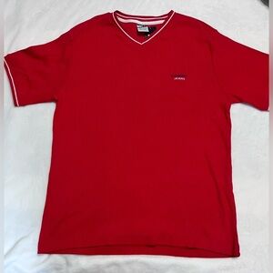 Tommy Hilfiger NWT Vintage 90’s XL Men’s V Neck Short Sleeve Red Shirt w/white